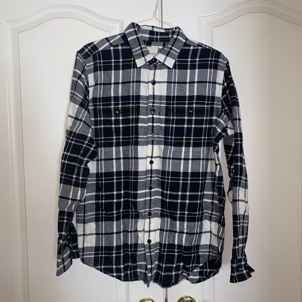 AEO AMERICAN EAGLE Men’s Plaid Flannel Shirt Black White L Large $50 NWOT